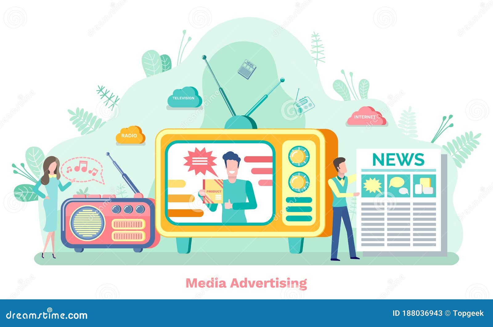 Tv and Radio, Promotion Technology, Seo Vector Stock Vector - Illustration of flat, community: 188036943