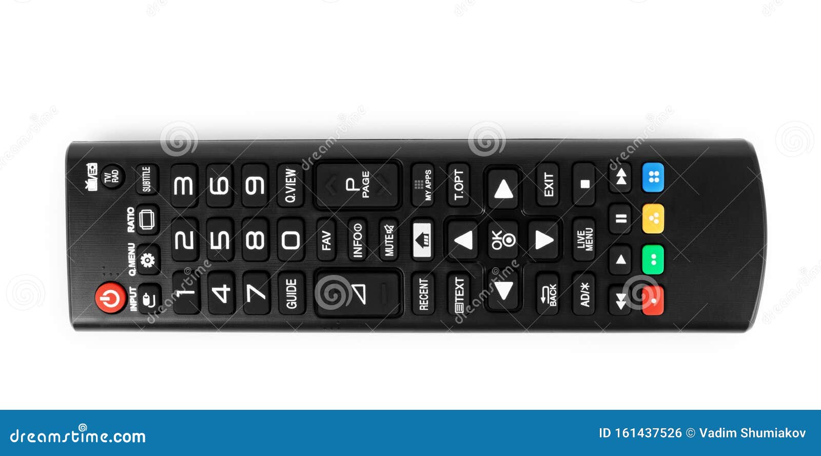 tv remote control black on white background