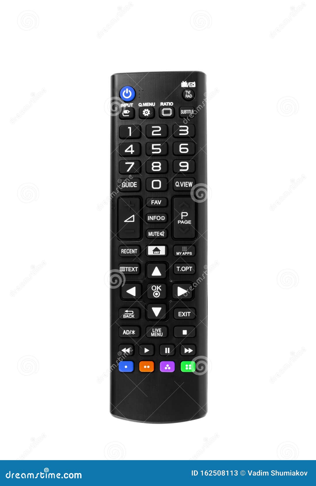 tv remote control black on white background