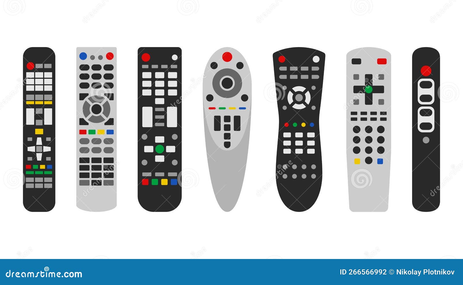 TV Remote Control Device Different Shape Set on White Background