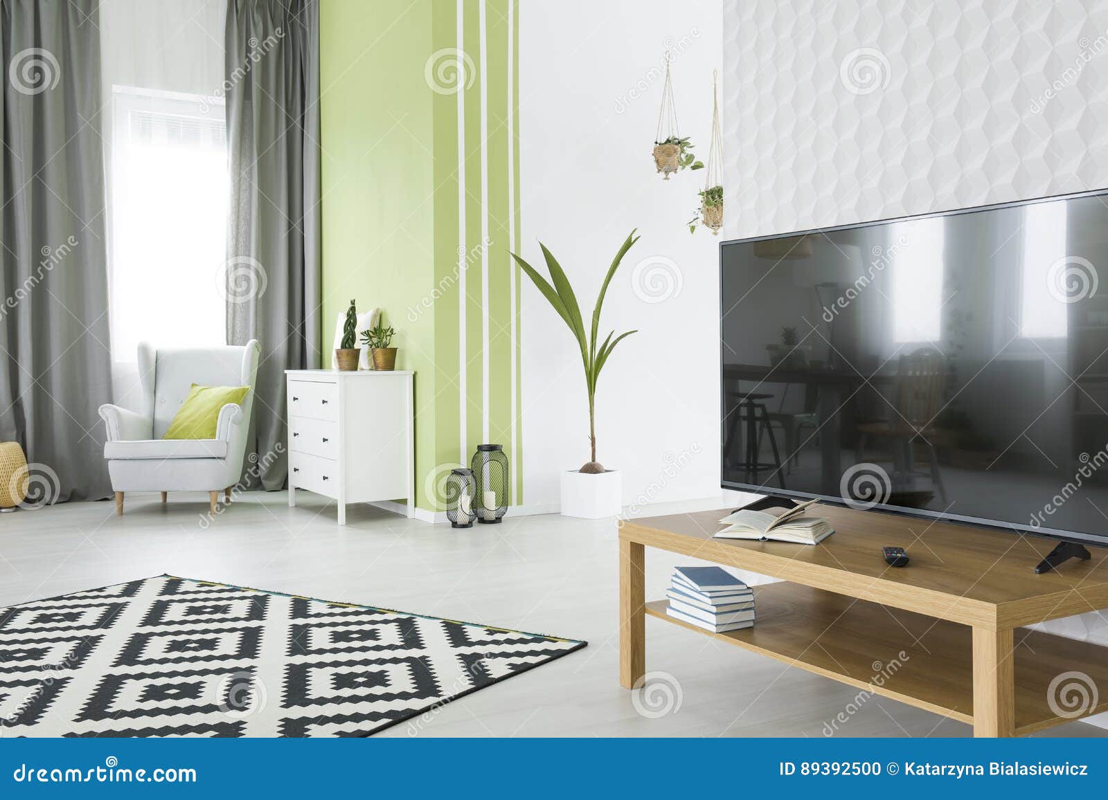 Tv Room With 3d Wallpaper Stock Photo Image Of Bright 89392500