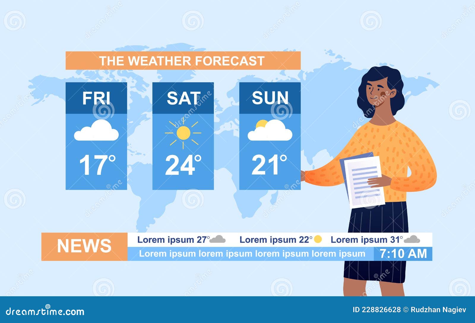 TV Show Host Tells about Weather for Future Weekend. Stock Vector -  Illustration of host, forecast: 228826628