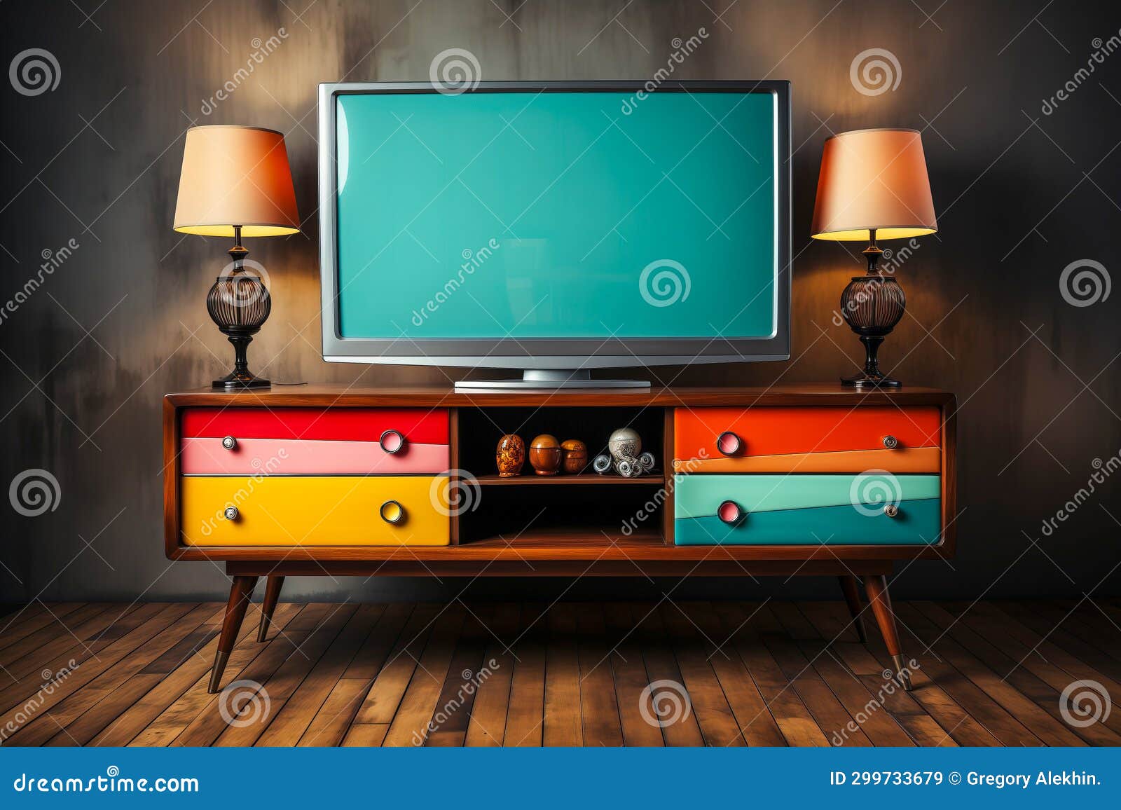 TV Stand Against the Wall, Modern Design Stock Illustration