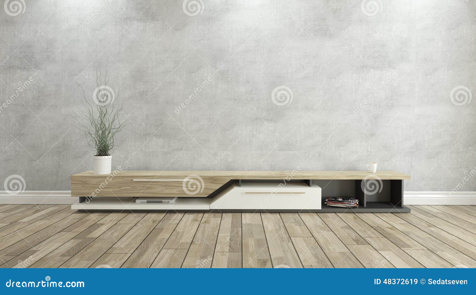 Tv Stand With Concrete Wall 3d Design Rendering Stock ...