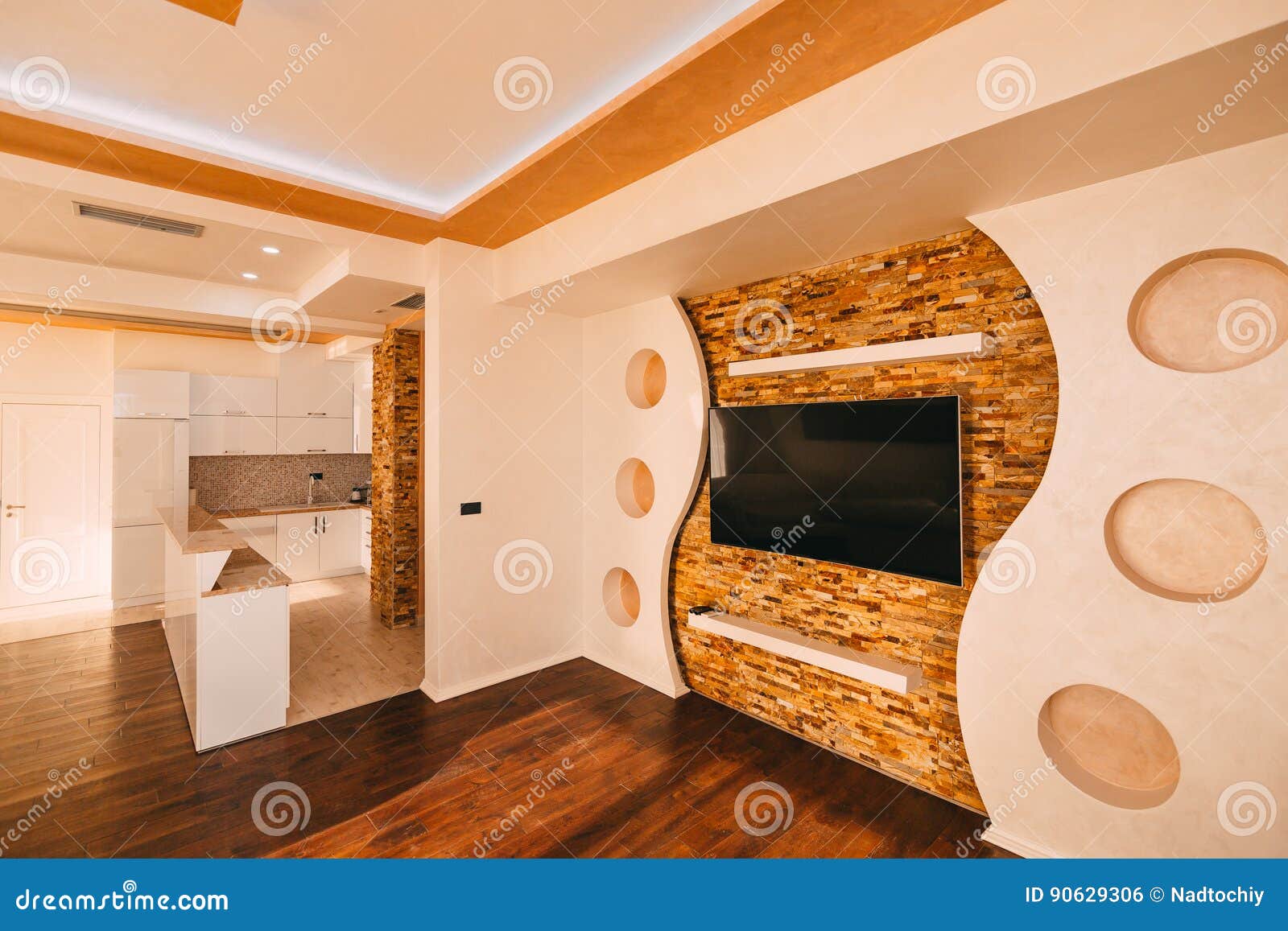 TV on the Wall. TV Hanging on the Wall Stock Photo Image of equipment, entertainment 90629306