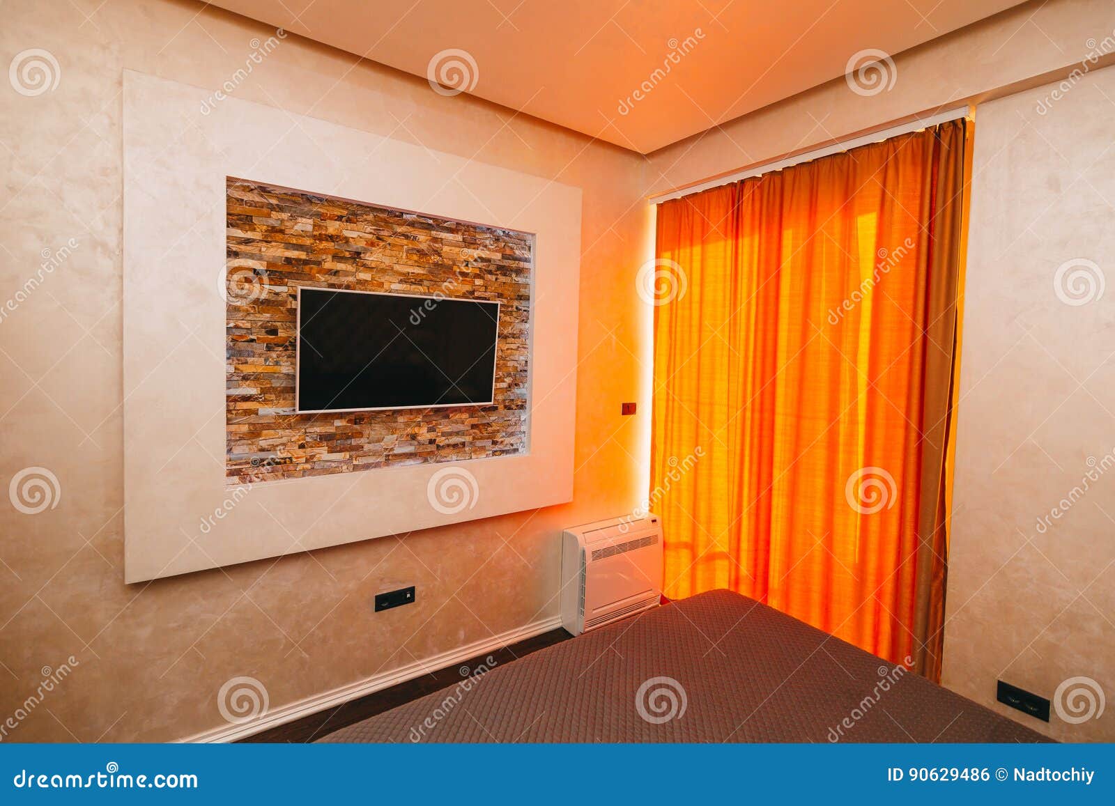 TV on the Wall. TV Hanging on the Wall Stock Photo Image of entertainment, house 90629486