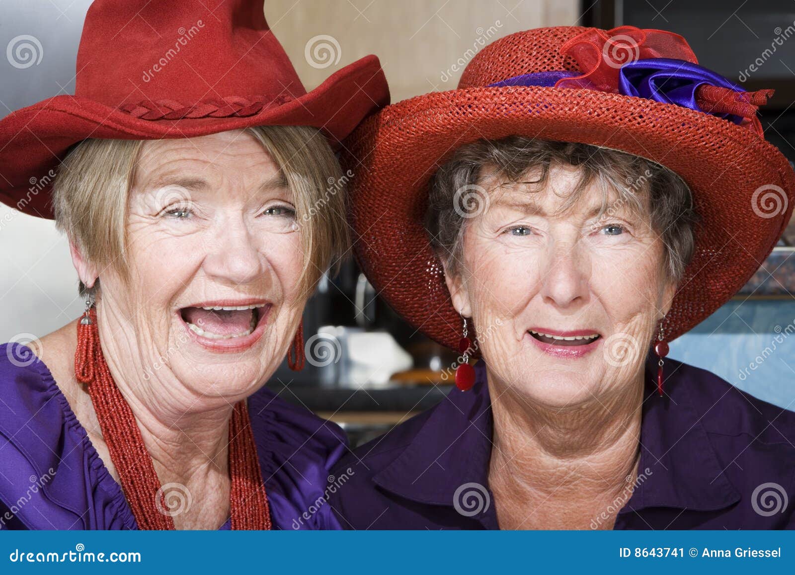 Twee Hogere Vrouwen Die Hoeden Dragen Stock Afbeelding - of zoet, portret:
