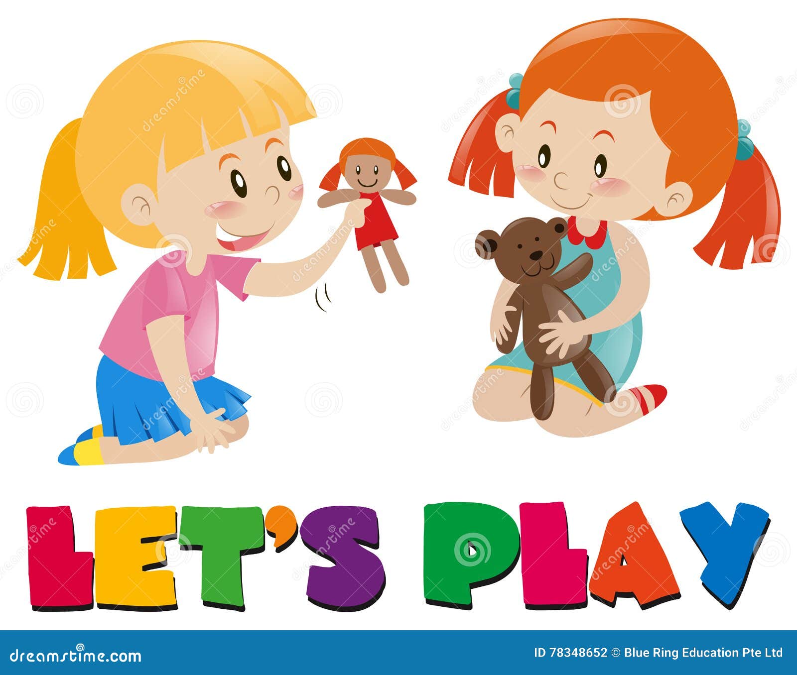 Een deel Brawl zitten Twee Meisjes Die Met Poppen Spelen Vector Illustratie - Illustration of  gelukkig, tekening: 78348652