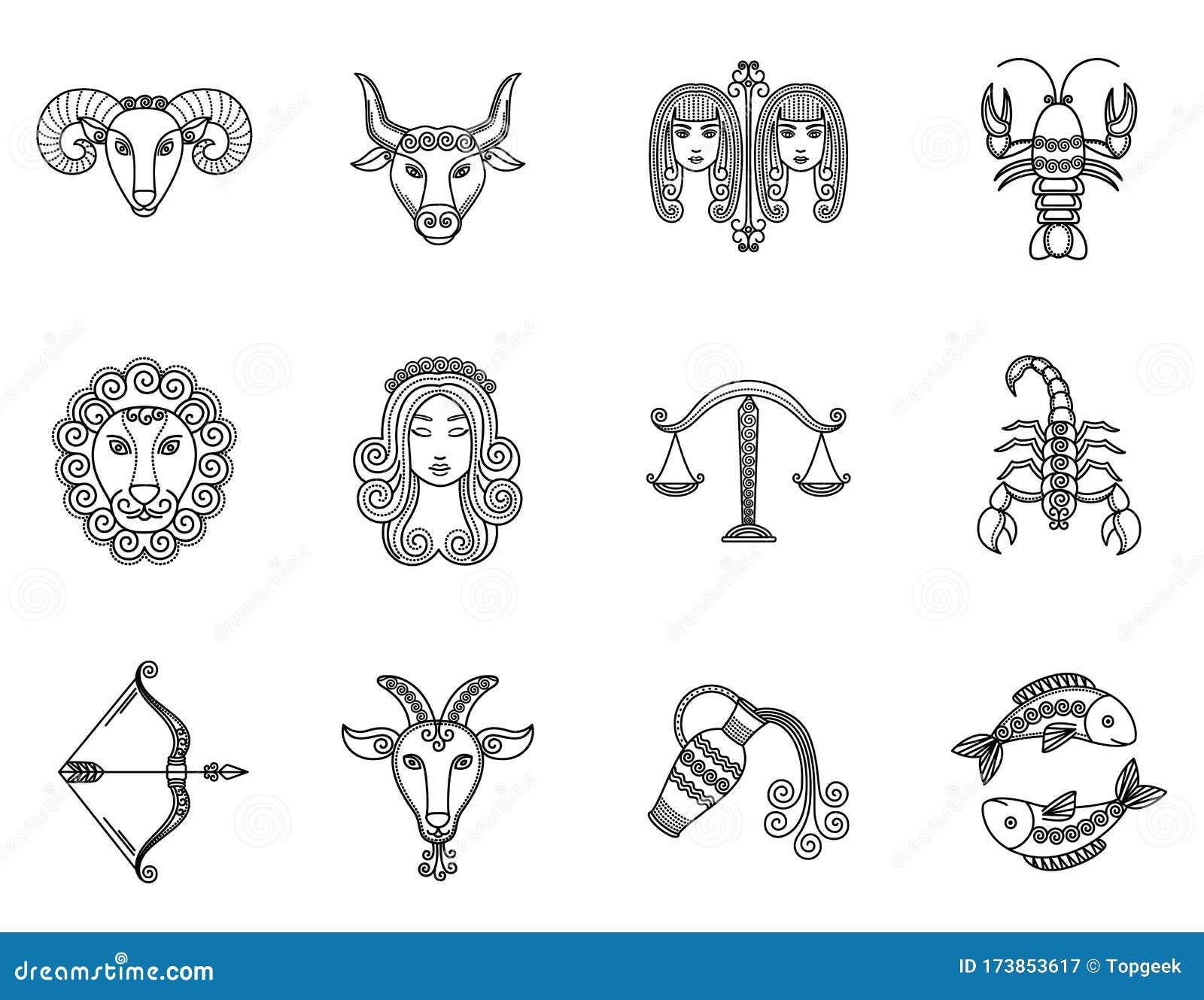 Twelve Astrological Signs, Symbols of Zodiacs Stock Vector ...