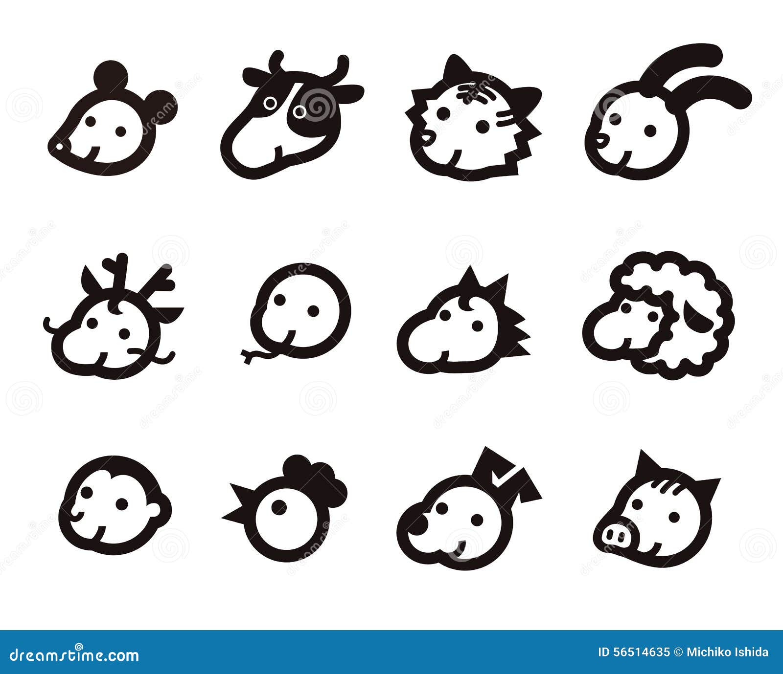 Twelve Chinese Zodiac Animals Icon Stock Illustration Image 56514635