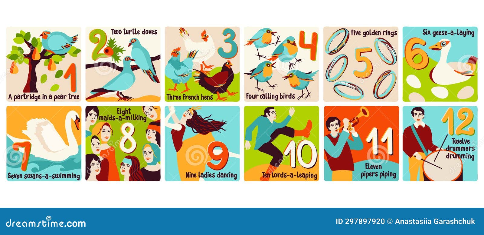 Twelve Days of Christmas. Vector Collection of Images Stock Photo Image of xmas, text 297897920