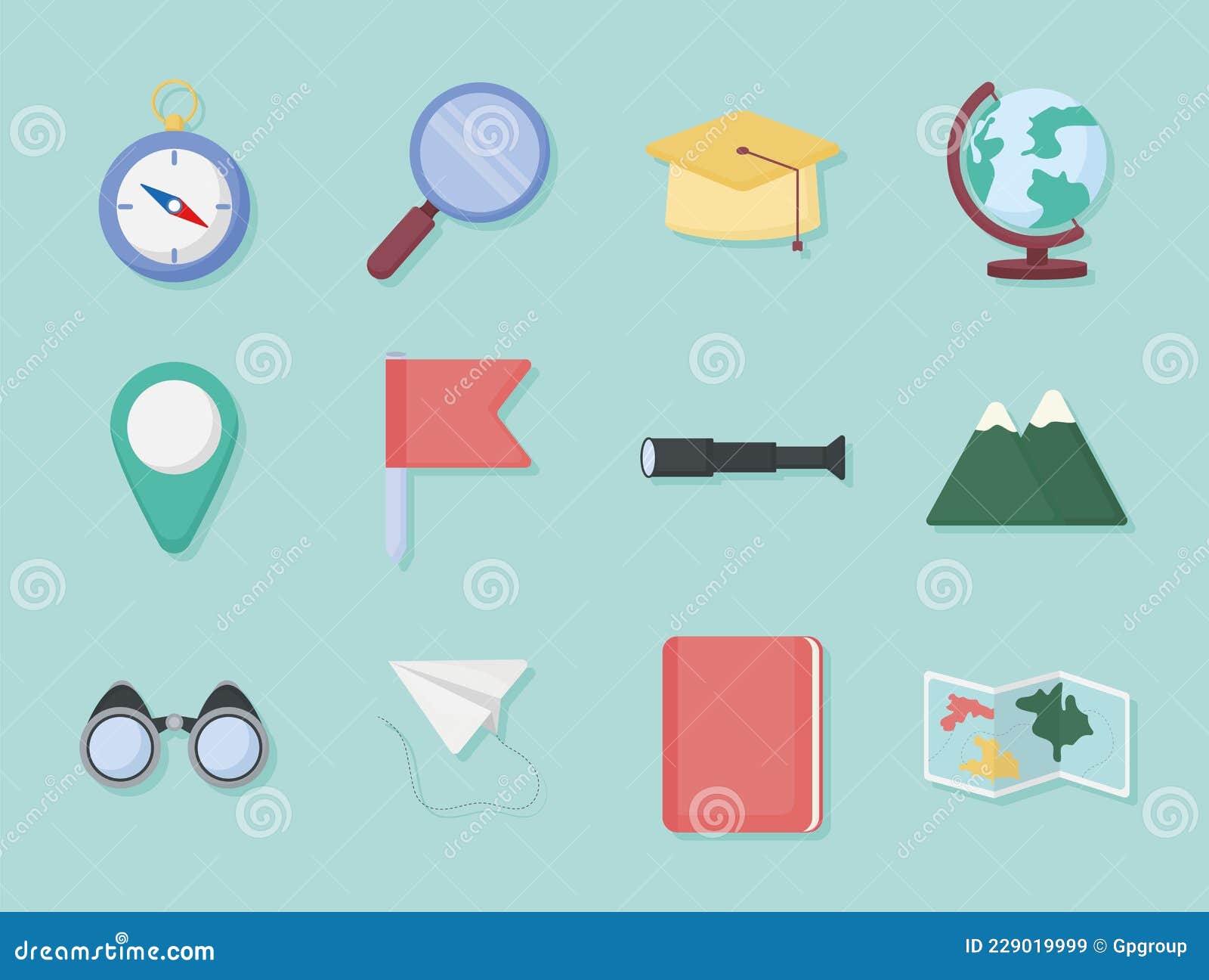 Twelve geography items stock vector. Illustration of globe 229019999