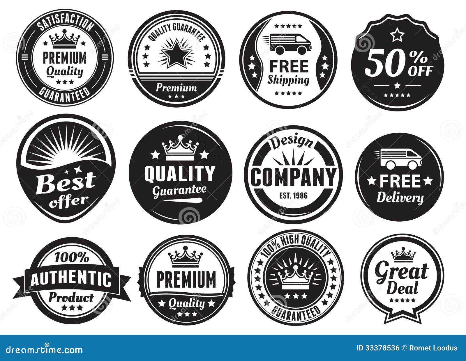 twelve scalable vintage badges