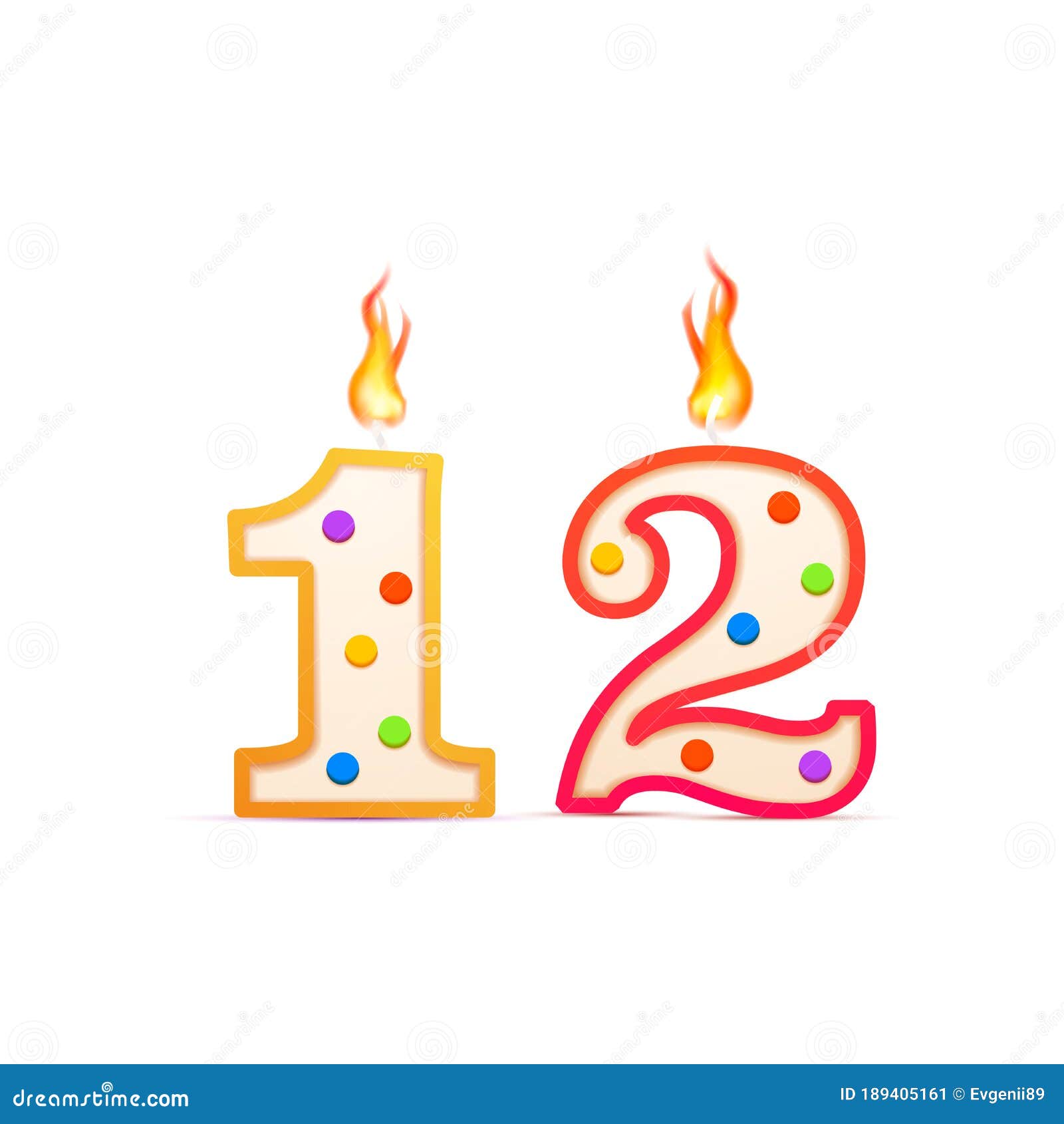 Twelve Years Anniversary, 12 Number Shaped Birthday Candle with Fire on ...