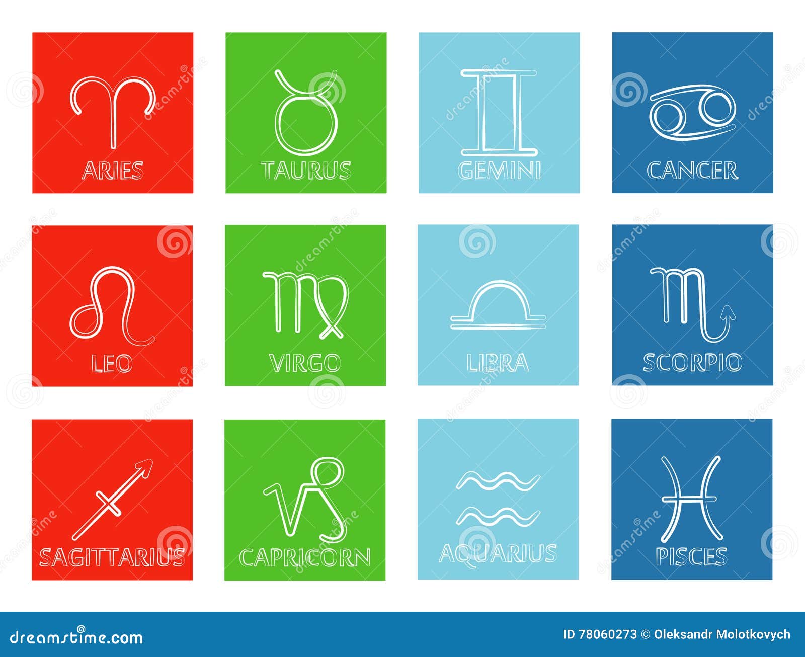Twelve Zodiac Signs on Colorful Background. Vector Illustration. Stock ...