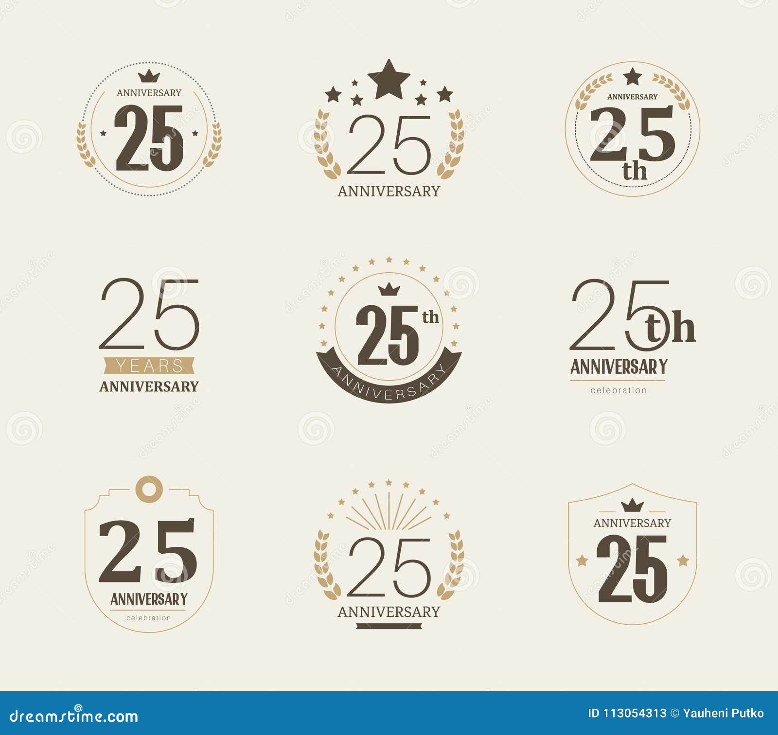 twenty five years anniversary celebration logotype. 25th anniversary logo set.