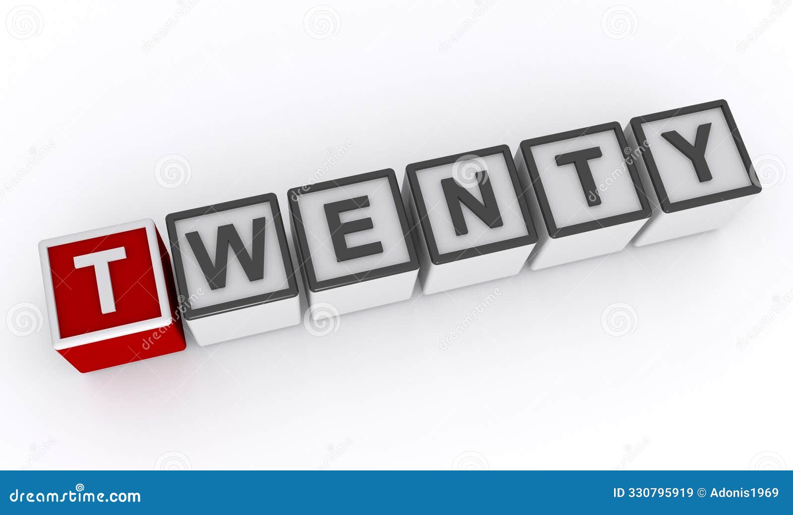 twenty word block on white