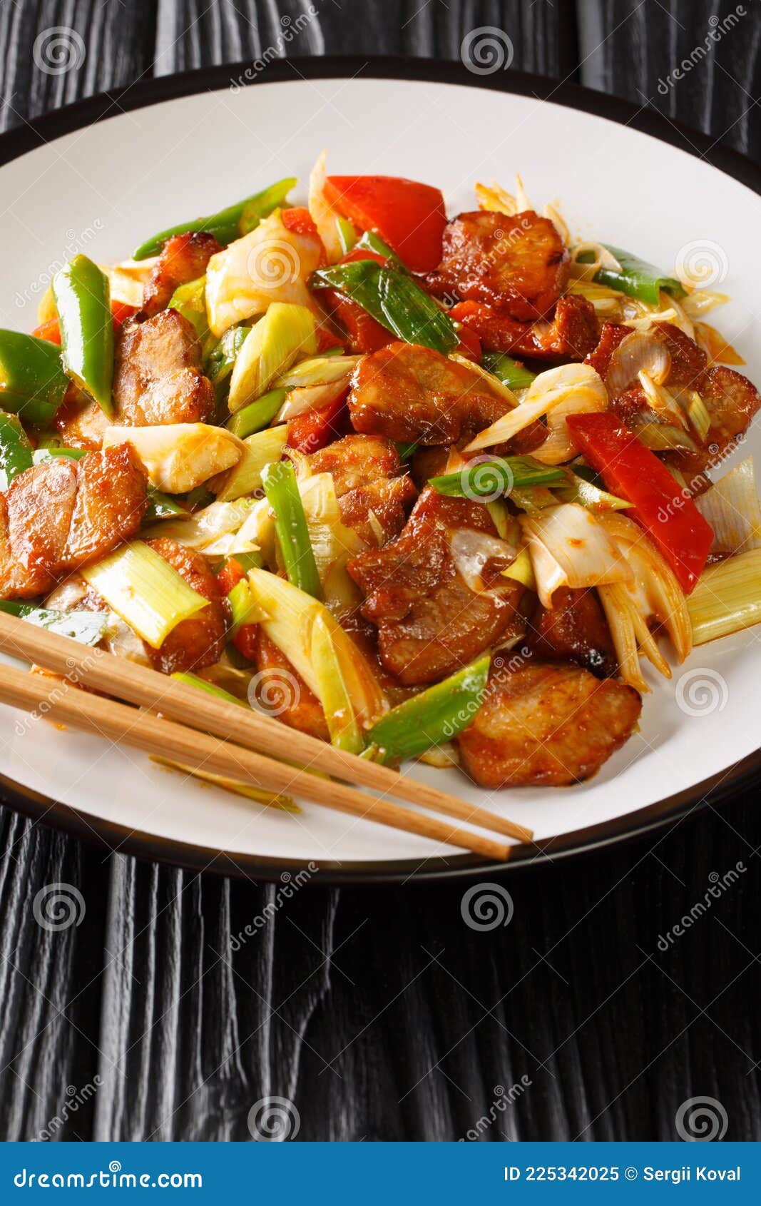Twice Cooked Pork Or Double Cooked Pork Is A Chinese Dish Include Pork And Stir Fried Vegetables Closeup In The Plate Vertical Stock Image Image Of Boiled Pepper