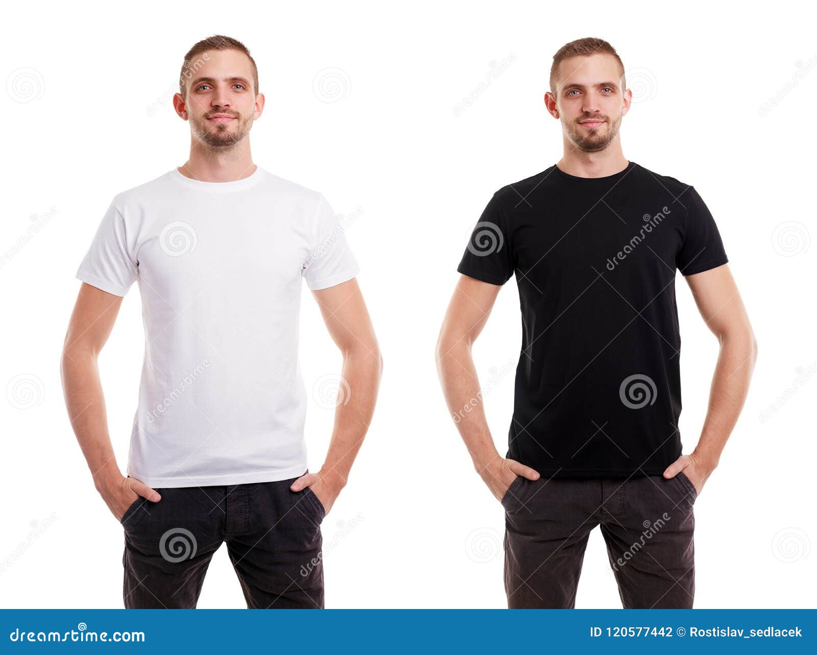 twice man in blank white and black tshirt from front side on white background