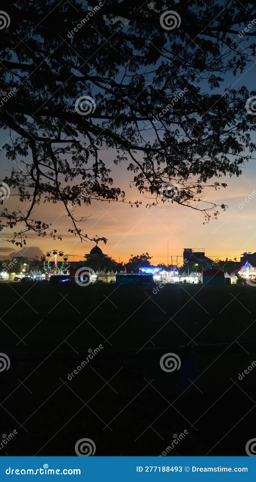 Twilight Atmosphere at the Night Market in a Small Town Stock Image