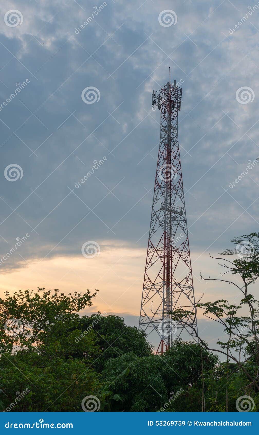 twilight sky with cell phone towers