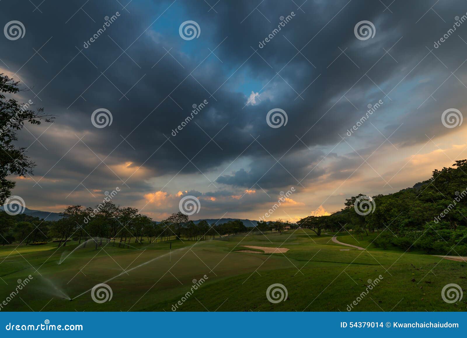 Twilight Sky on Golf Course Stock Photo Image of beautiful, grass
