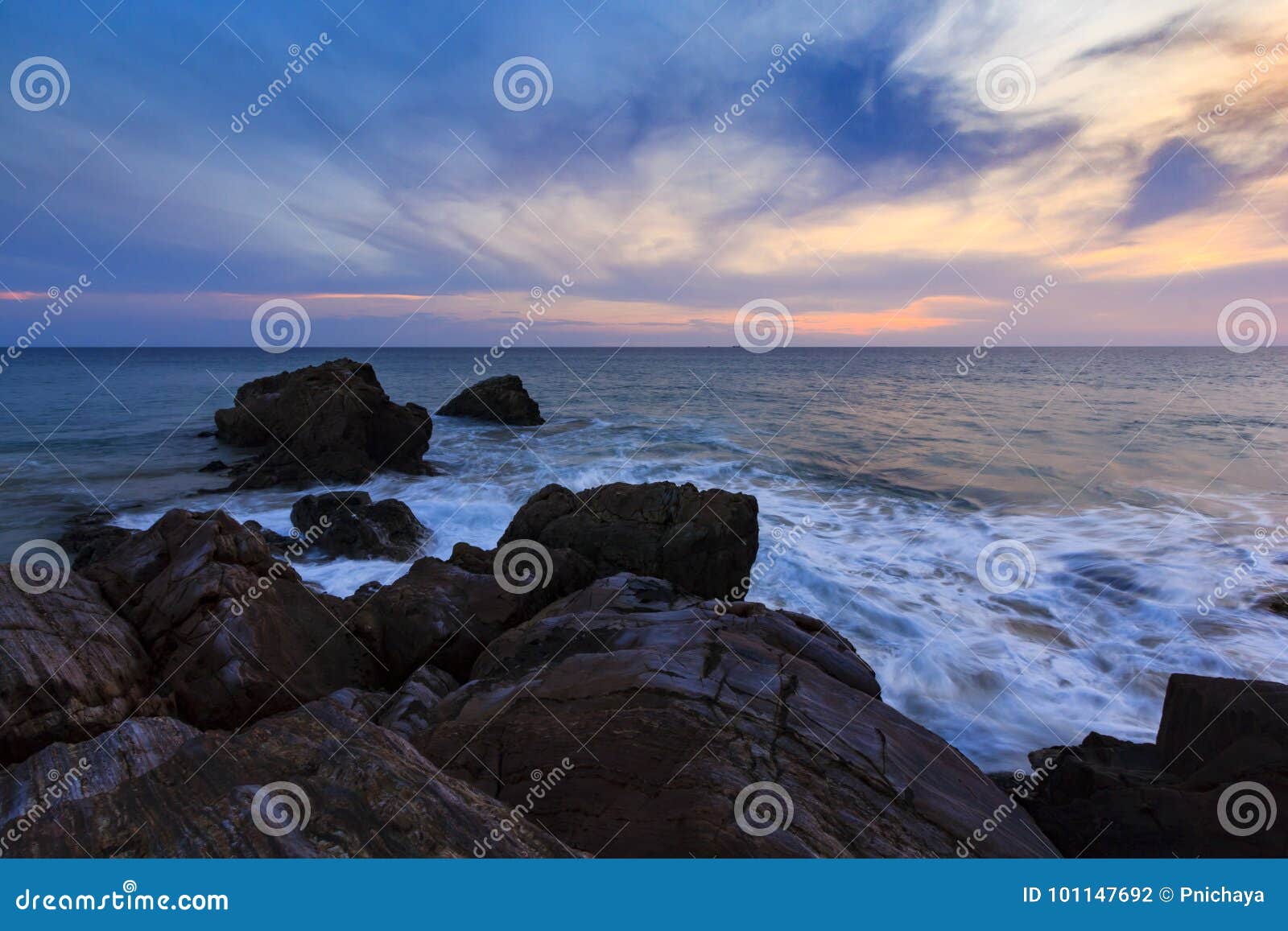 Twilight Sky Over the Sea, Phang Nga, Southern Thailand Stock Photo