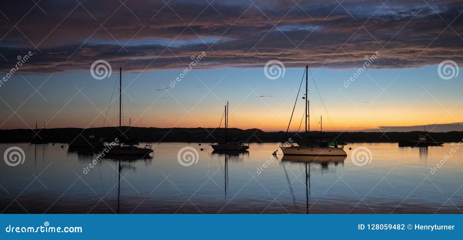 Twilight Sunset Over Morro Bay Harbor Boats On The Central California