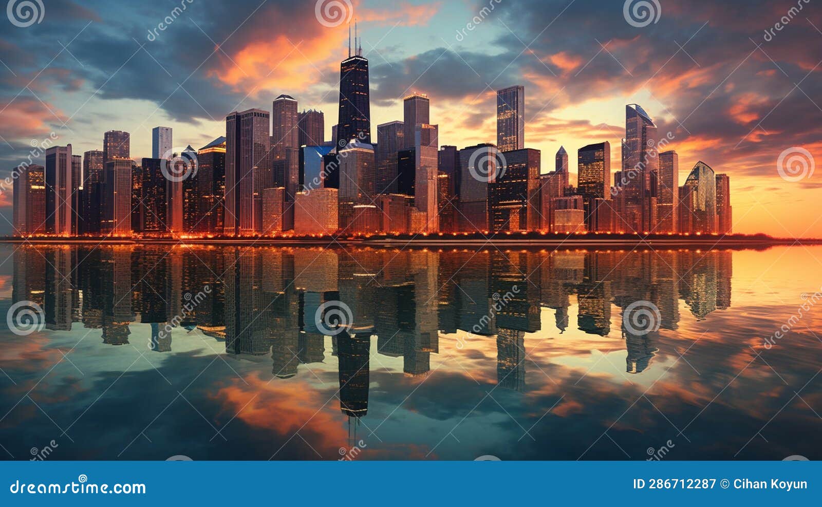 Twilight Tapestry of Chicago Skyline Stock Illustration - Illustration 