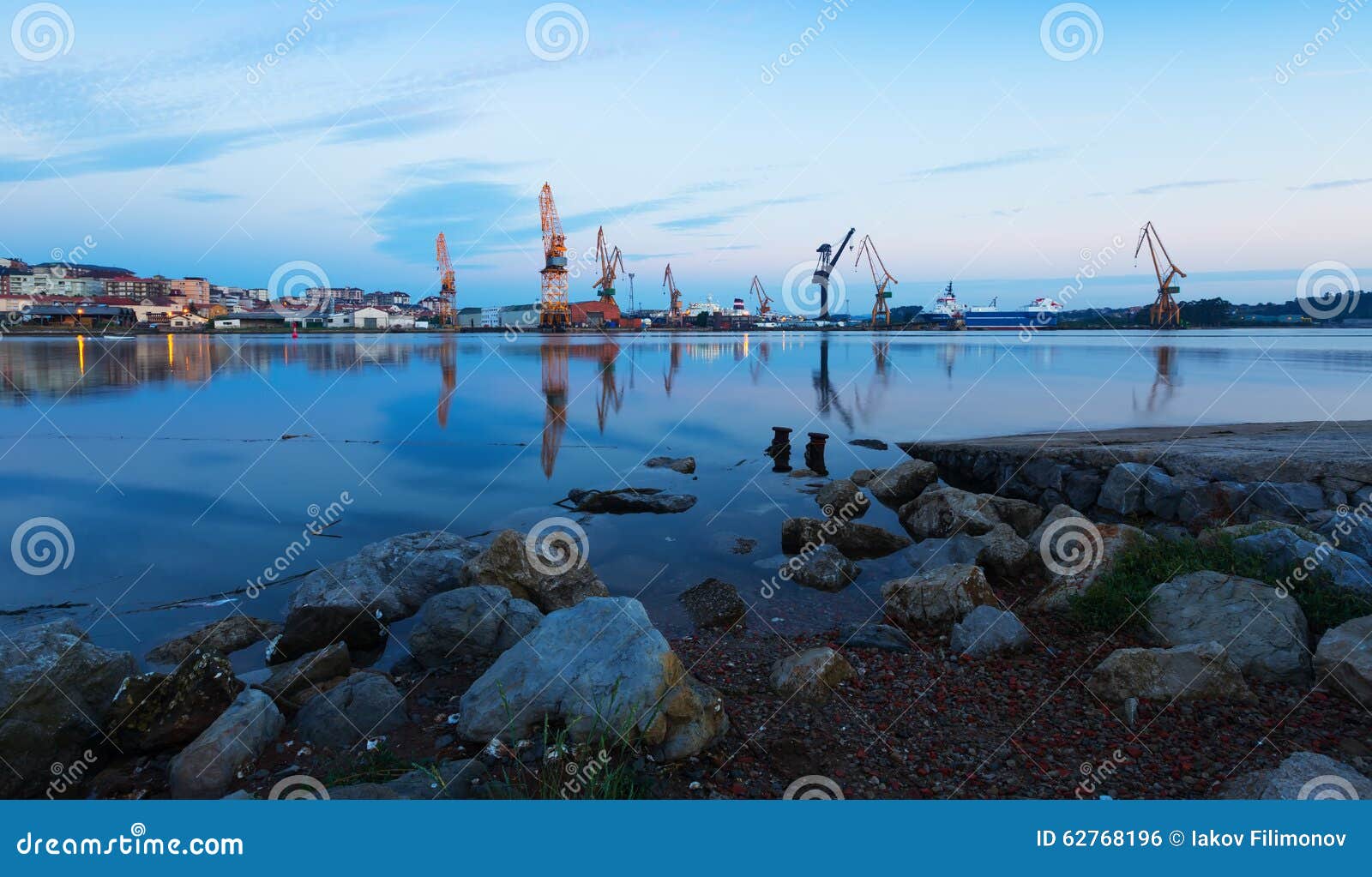 twilight view of industrial port. santander