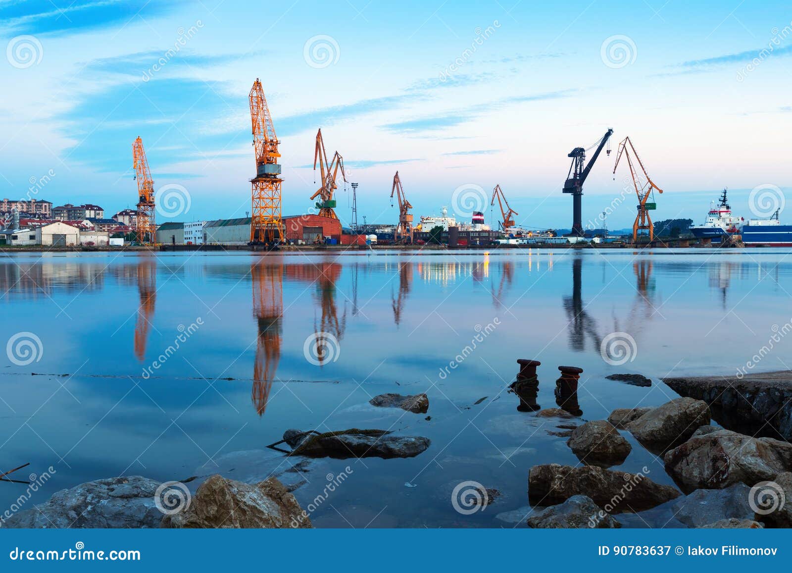 twilight view of maliano industrial port. santander