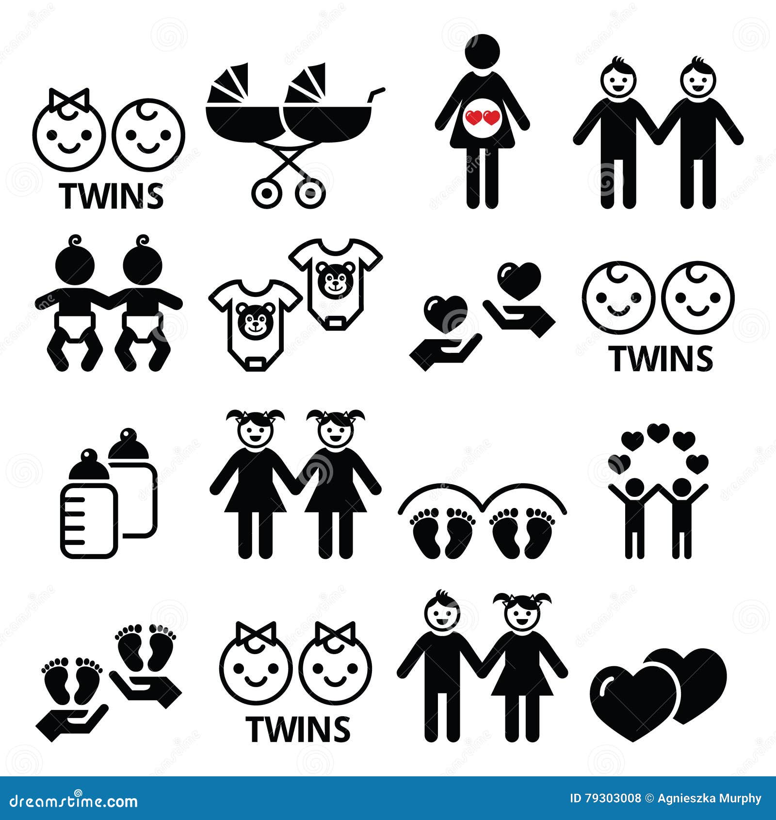 Twin Babies Icons Set Double Pram Twin Boy And Girl Designs Stock Vector Illustration Of Double Identical