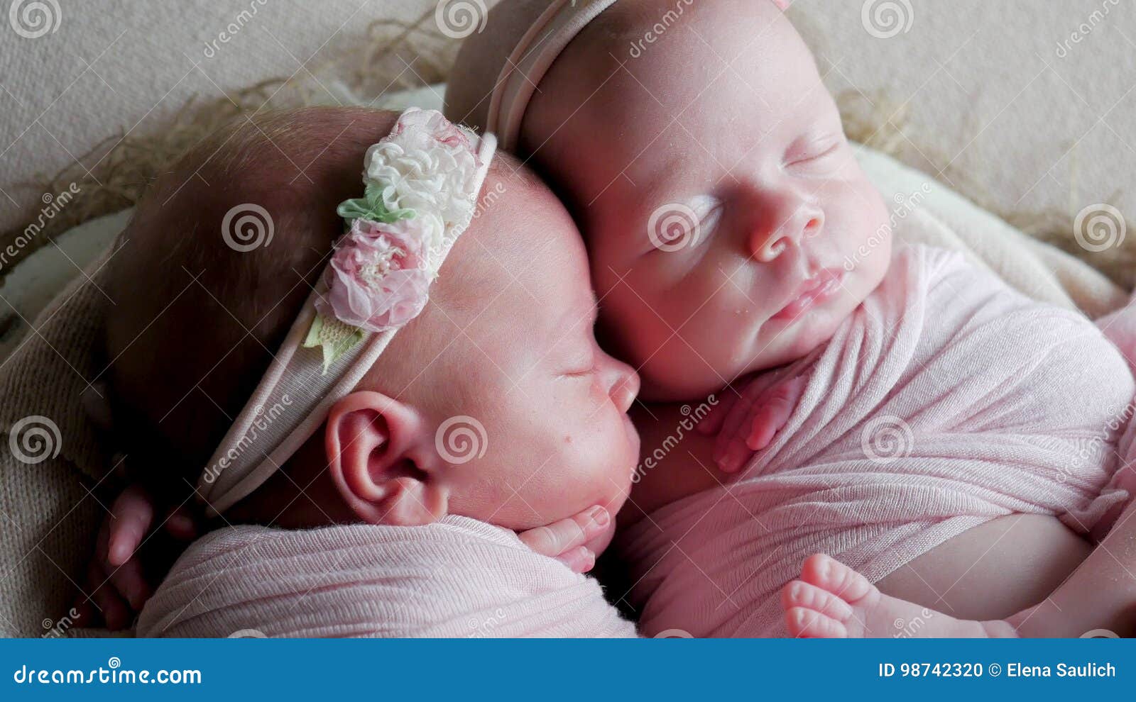 Twin Babies Sleep in the Crib in Dresses Stock Photo Image of family
