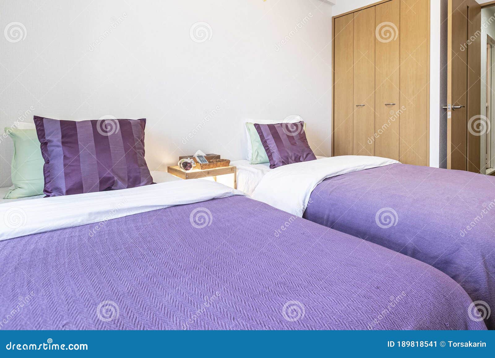 Twin Bed And Blanket In A Small Bedroom Stock Image Image Of Cushions
