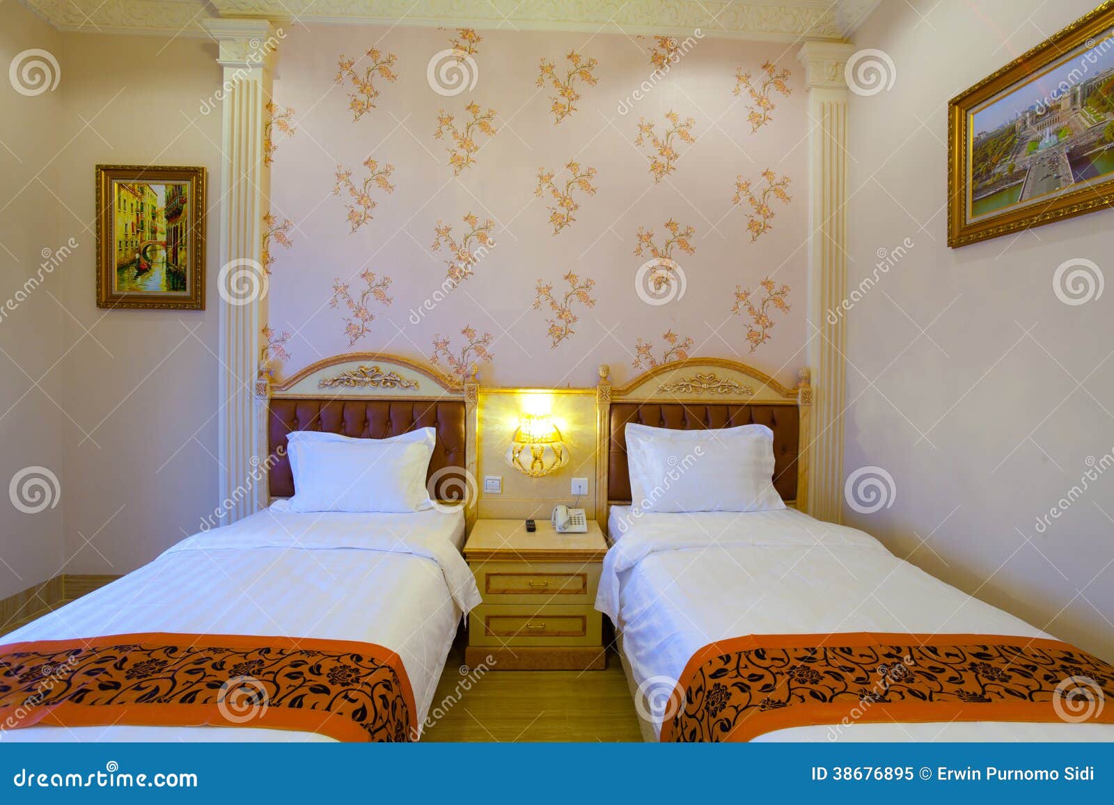 Twin bed hotel room stock image. Image of intertaintment 38676895