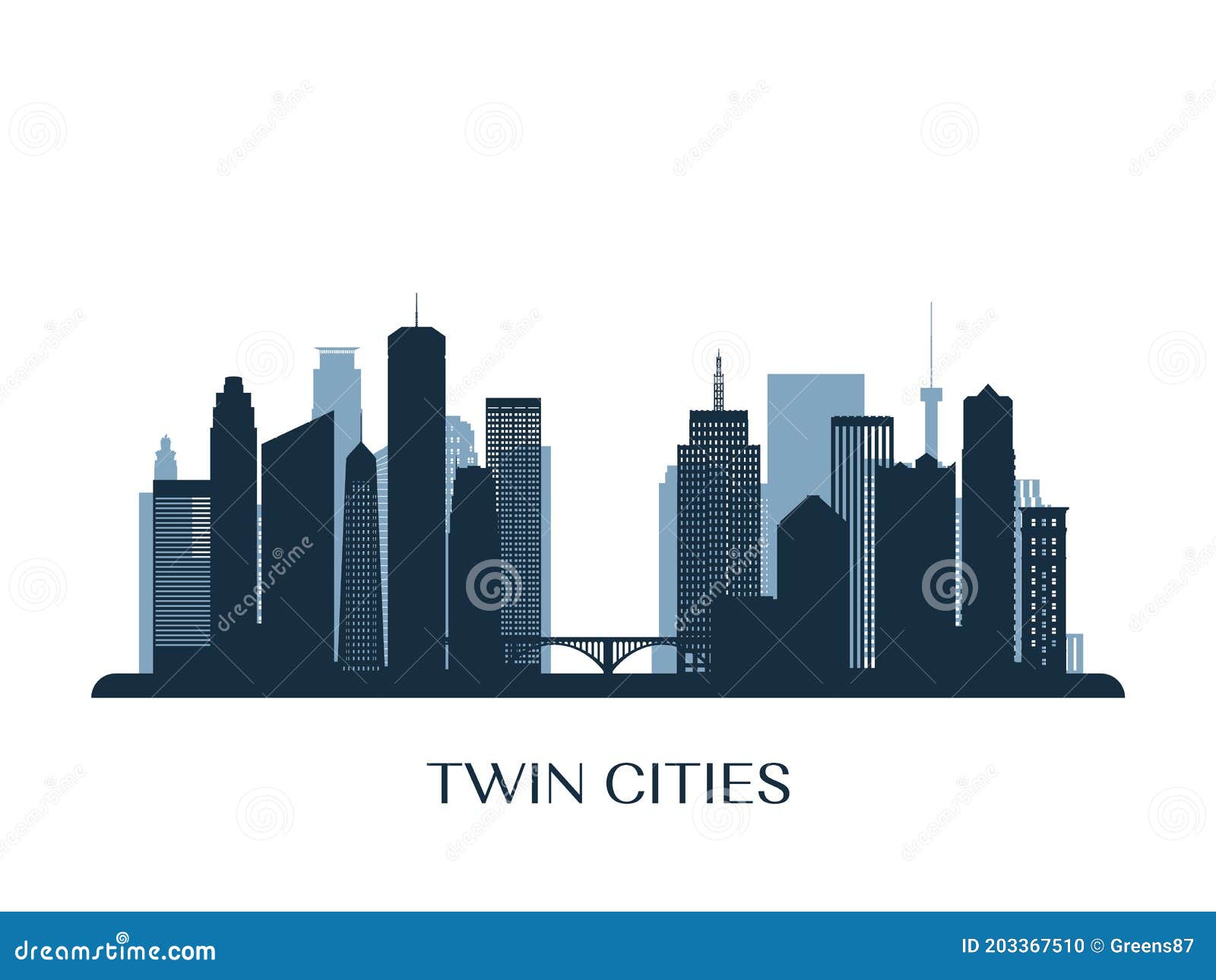 twin cities skyline, monochrome silhouette.