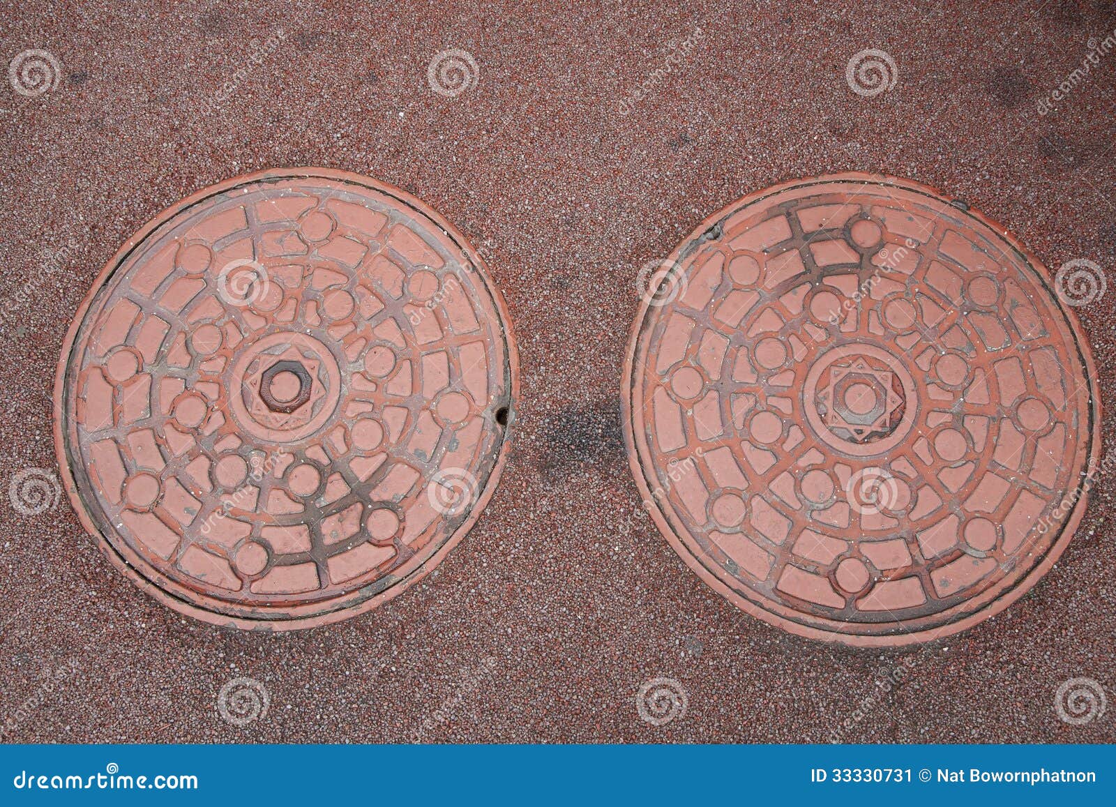 Twin Manhole cover on ground,Seoul,Korea
