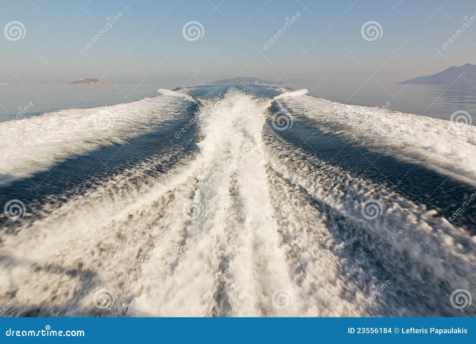 Twin propeller speed boat wake. A shot of the wake created from a twin propeller speed boat.