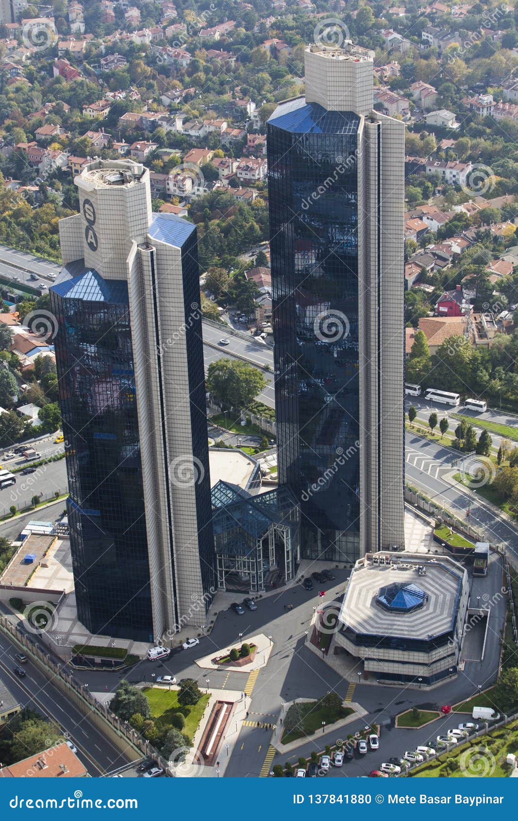 Aerial View Of Sabanci Center Twin Towers And Convention Hall At