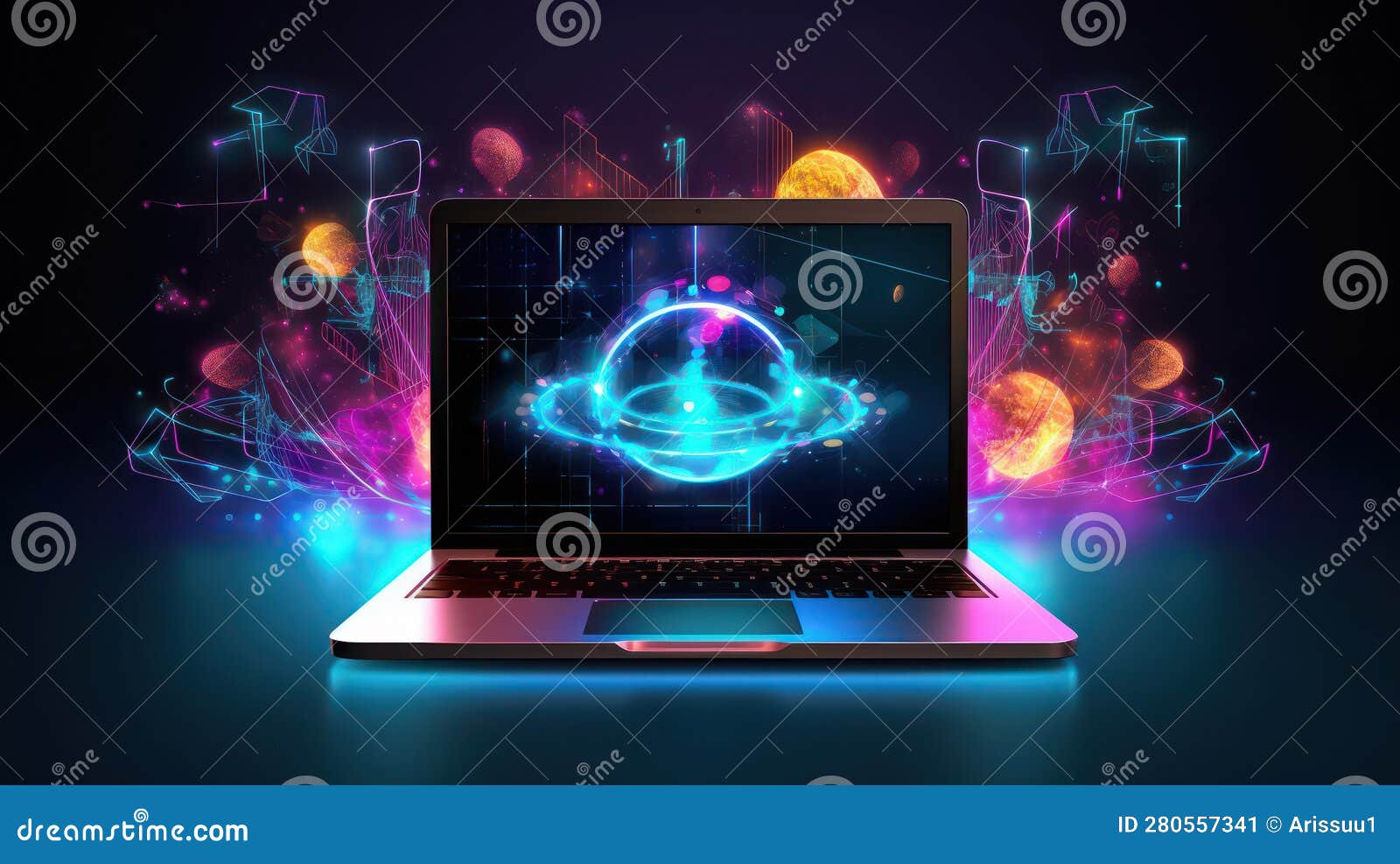 A Twinkle Light Sphere on Laptop Screen and a Colorful Abstract Light ...