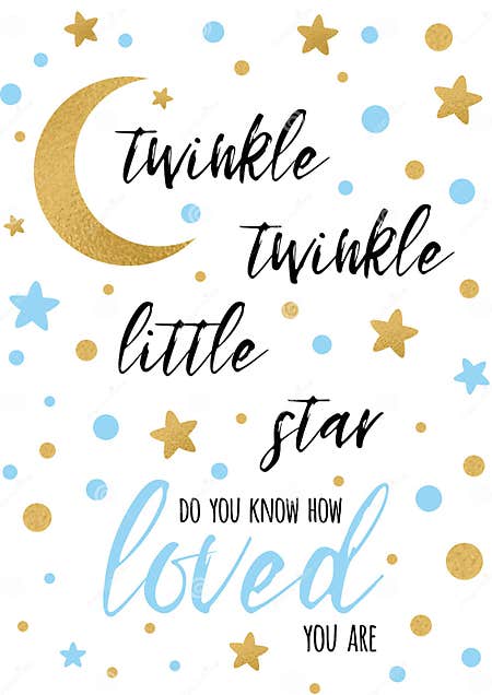 Twinkle Twinkle Little Star Text with Golden Oranment and Blue Star for ...