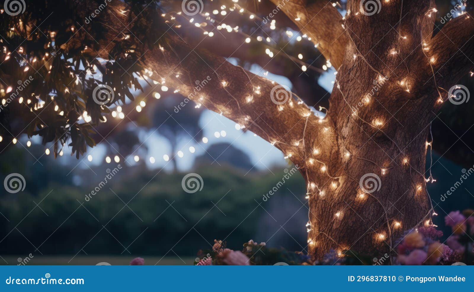 twinkling tree a tree adorned with warm white christmas lights, creating a serene and festive ambiance in the winter night