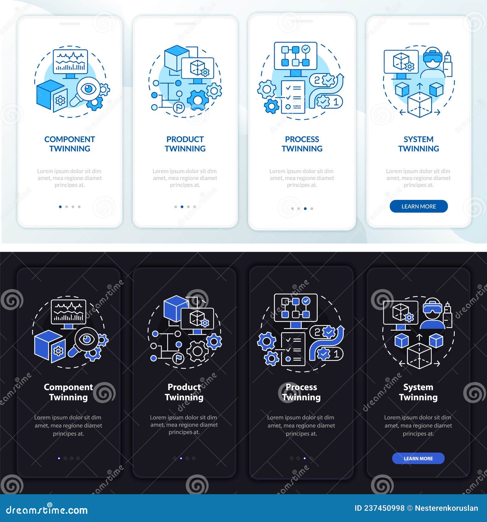 twinning levels night and day mode onboarding mobile app screen