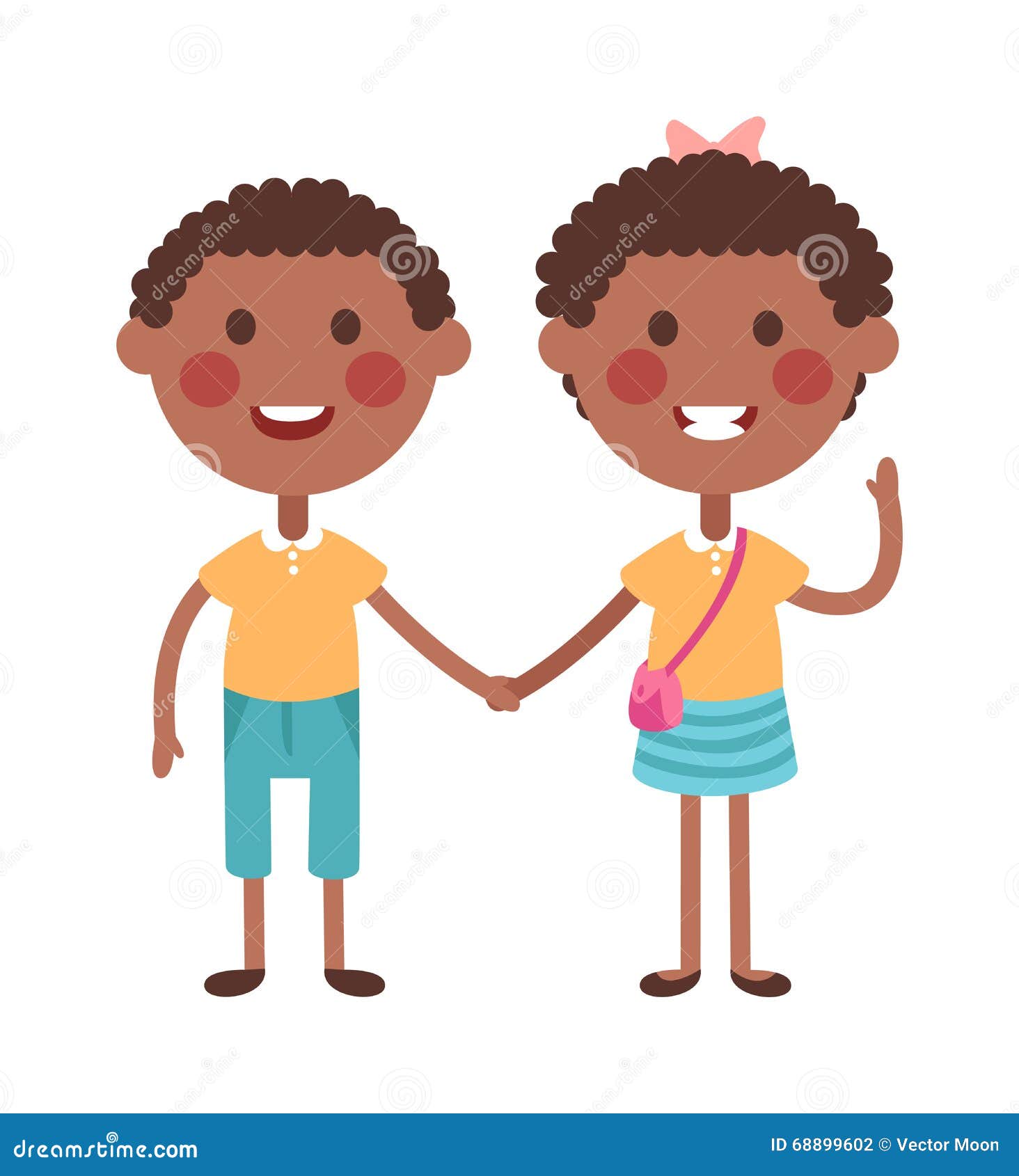 Twins Happy Kids Holding Hands Boy and Girl Vector Illustration. Stock ...