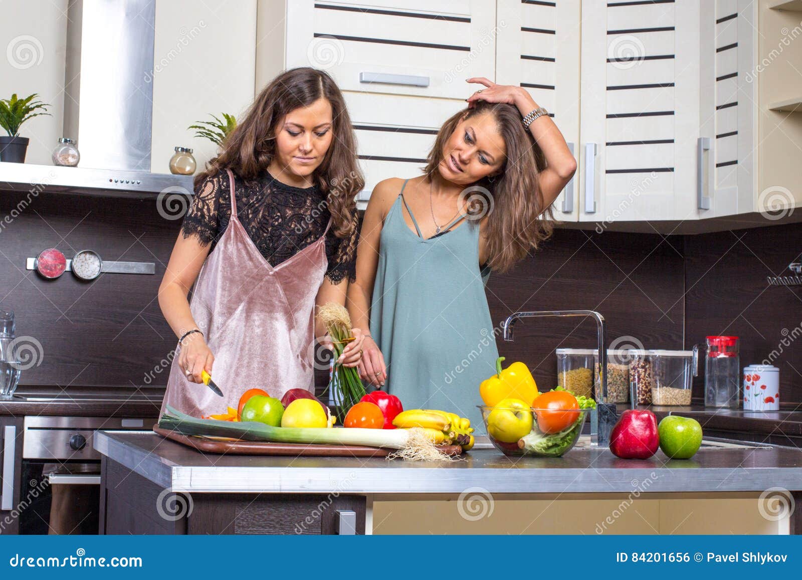 Twins on Kitchen in the Morning Stock Photo Image of sisters, twins