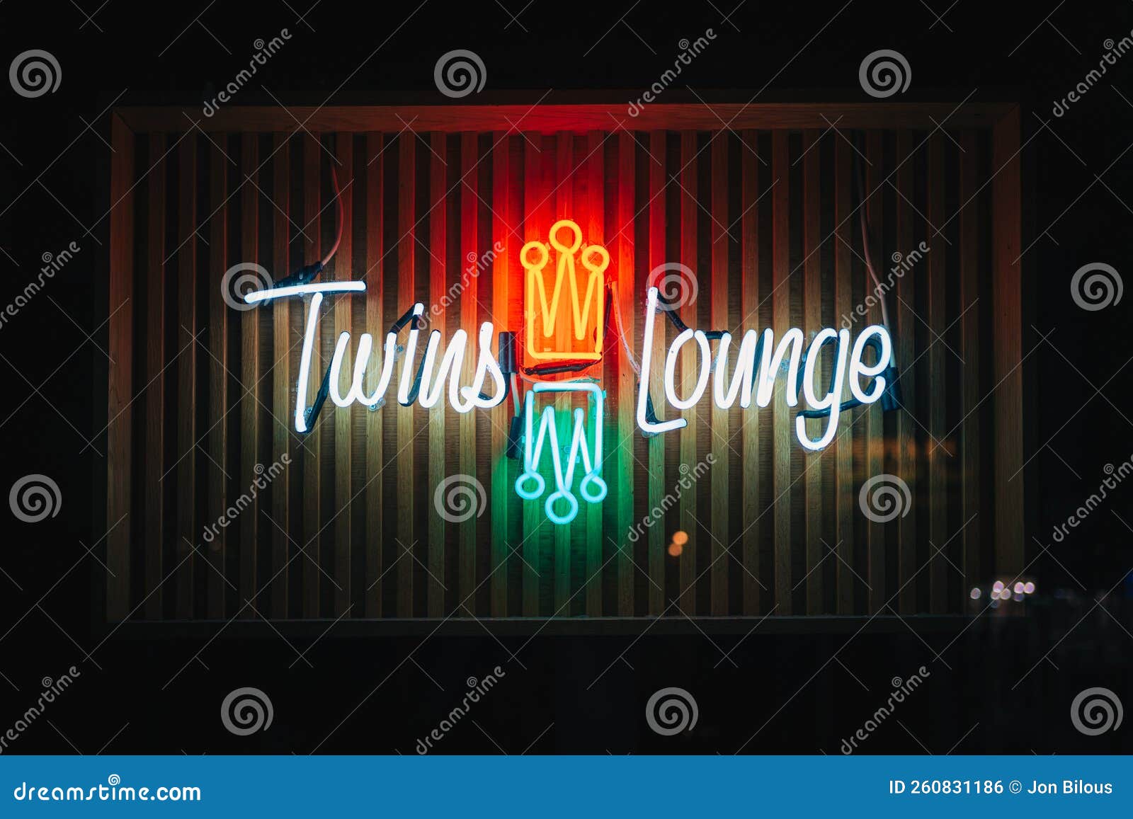 twins lounge vintage neon sign at night, in greenpoint, brooklyn, new york
