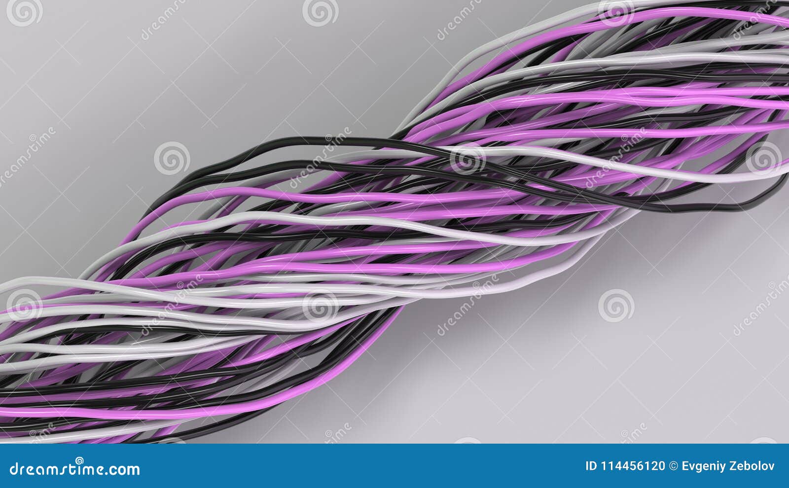 Twisted Black, White and Purple Cables and Wires on White Surface Stock
