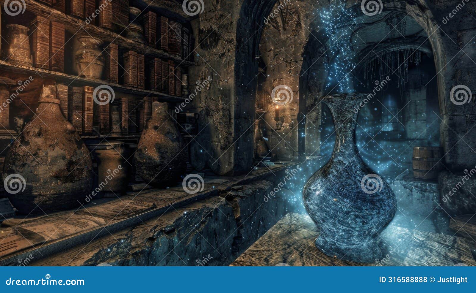a twisted retort sits perched on a stone shelf its slender neck seeming to stretch towards the ceiling like a beckoning