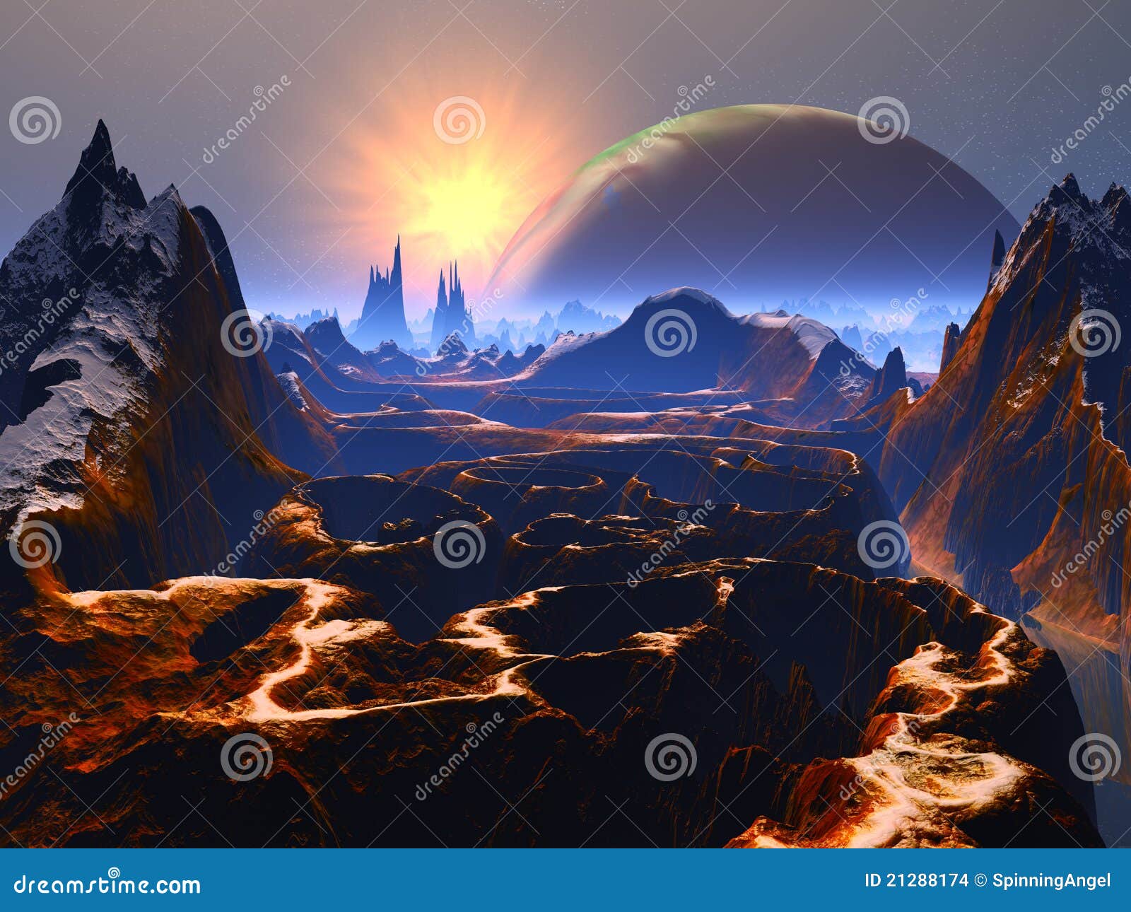 twisted rock canyon on distant world