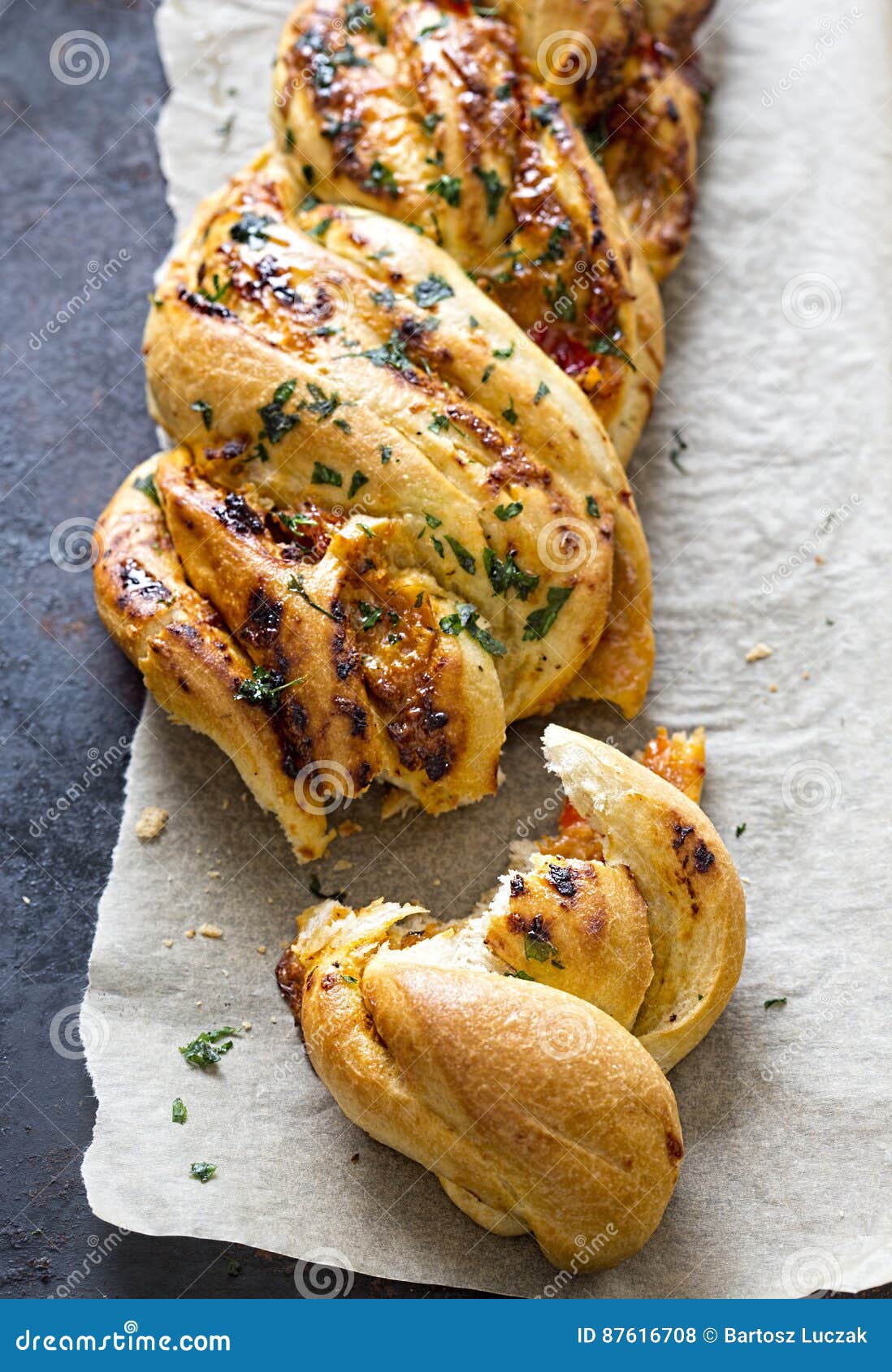 Twisted Tomato Paste Bread with Chargrilled Peppers Stock Photo Image